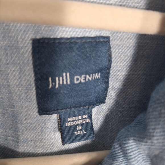 J Jill Linen Denim Top Button Down Long Sleeve Chambray Country Western Medium T - Picture 4 of 11